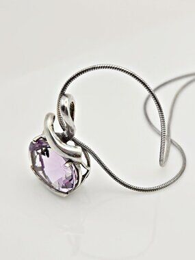 Sterling Amethyst Glass Pendant Necklace 925 Snake Chain Vintage